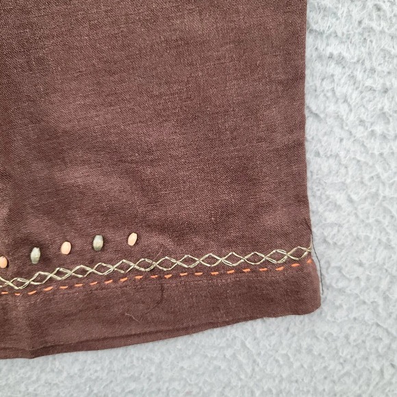 Classic Elements Pants Womens Medium 10/12 Brown Linen Capri Elastic Waist Relax - Picture 5 of 13
